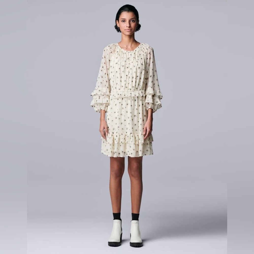 Simply Vera Wang Women’s Ditsy Drip Chiffon Ruffle Dress size Medium